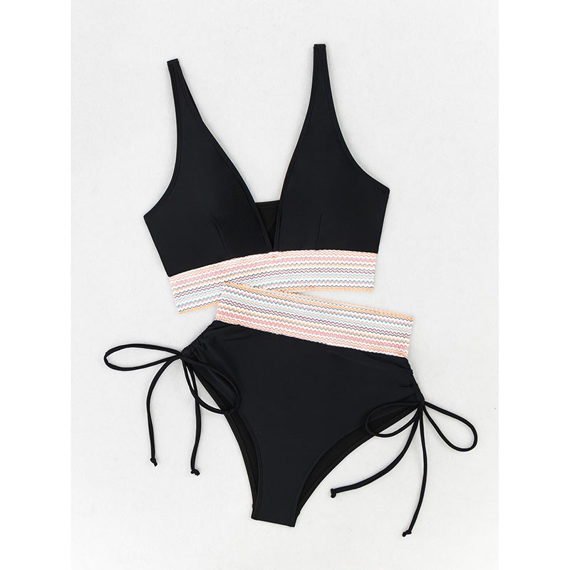 Women's High Waisted Bikini Sets Two Piece Tummy Control Swimsuit Color Block Bathing Suits - My Store