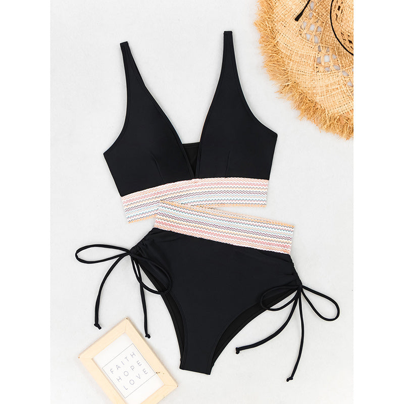 Women's High Waisted Bikini Sets Two Piece Tummy Control Swimsuit Color Block Bathing Suits - My Store