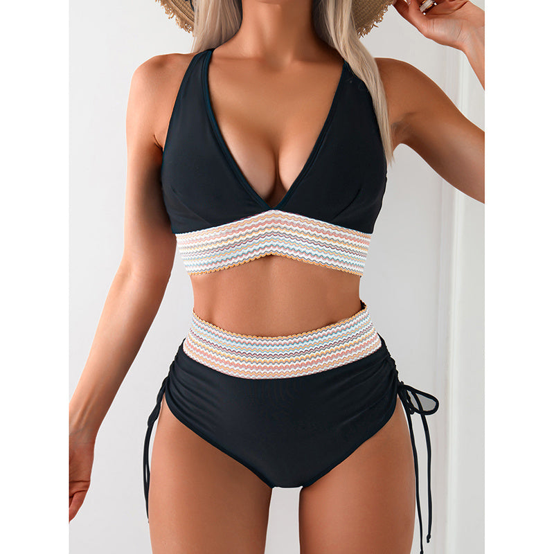 Women's High Waisted Bikini Sets Two Piece Tummy Control Swimsuit Color Block Bathing Suits - My Store