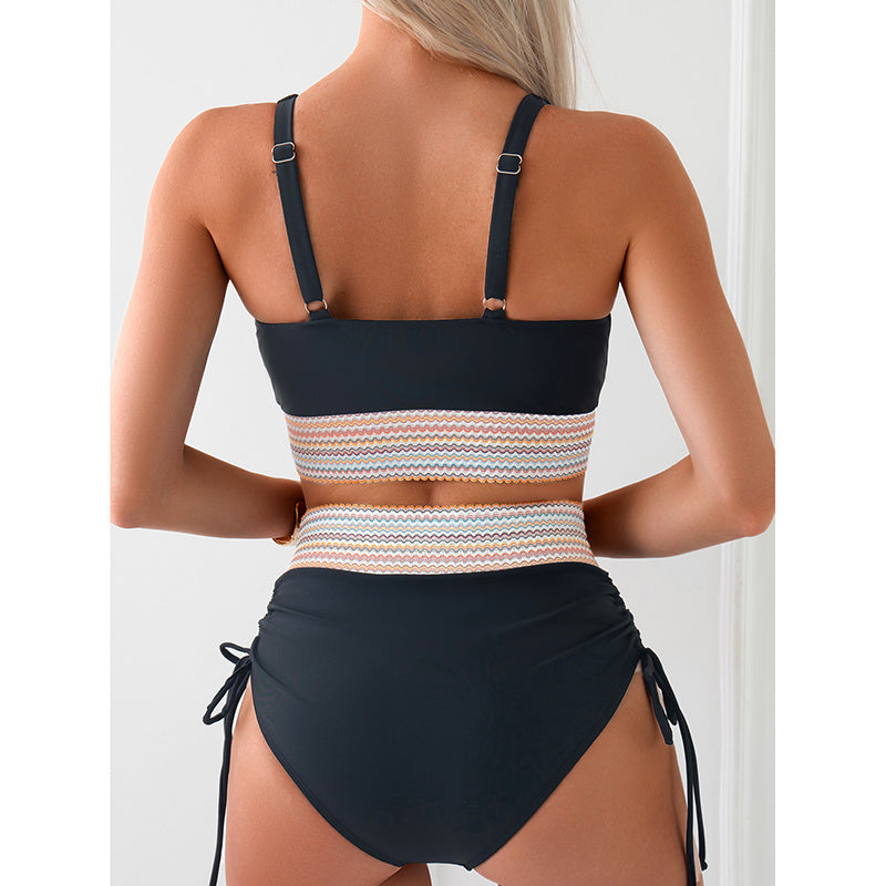 Women's High Waisted Bikini Sets Two Piece Tummy Control Swimsuit Color Block Bathing Suits - My Store